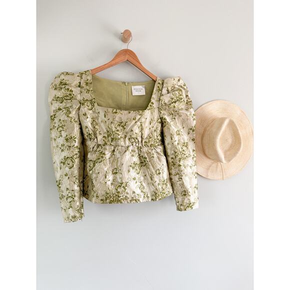 Tuckernuck | Hyacinth House | Green Jacquard Bridgerton Blouse | Sz S - Picture 2 of 11